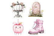 Watercolor Pink Halloween Clipart, a Seasonal Illustration by CitraGraphics (Thumbnail 6 of 6)
