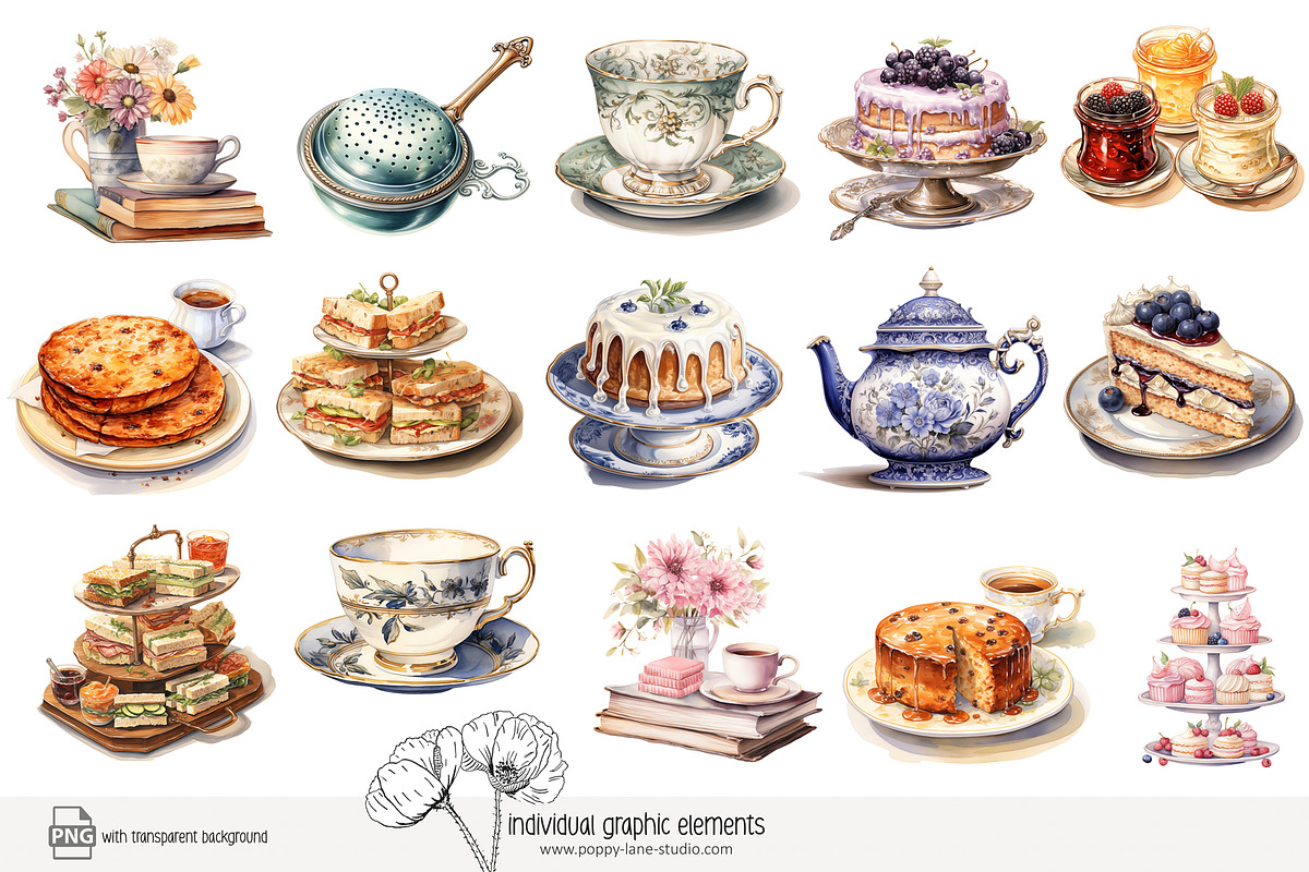 100 afternoon tea clip art, a Food Illustration by Poppy Lane Studio (Photo 8 of 13)