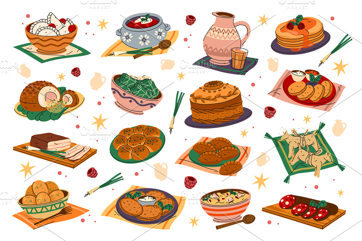 Set of vector Ukrainian food or, a Food Illustration by Elegant Solution