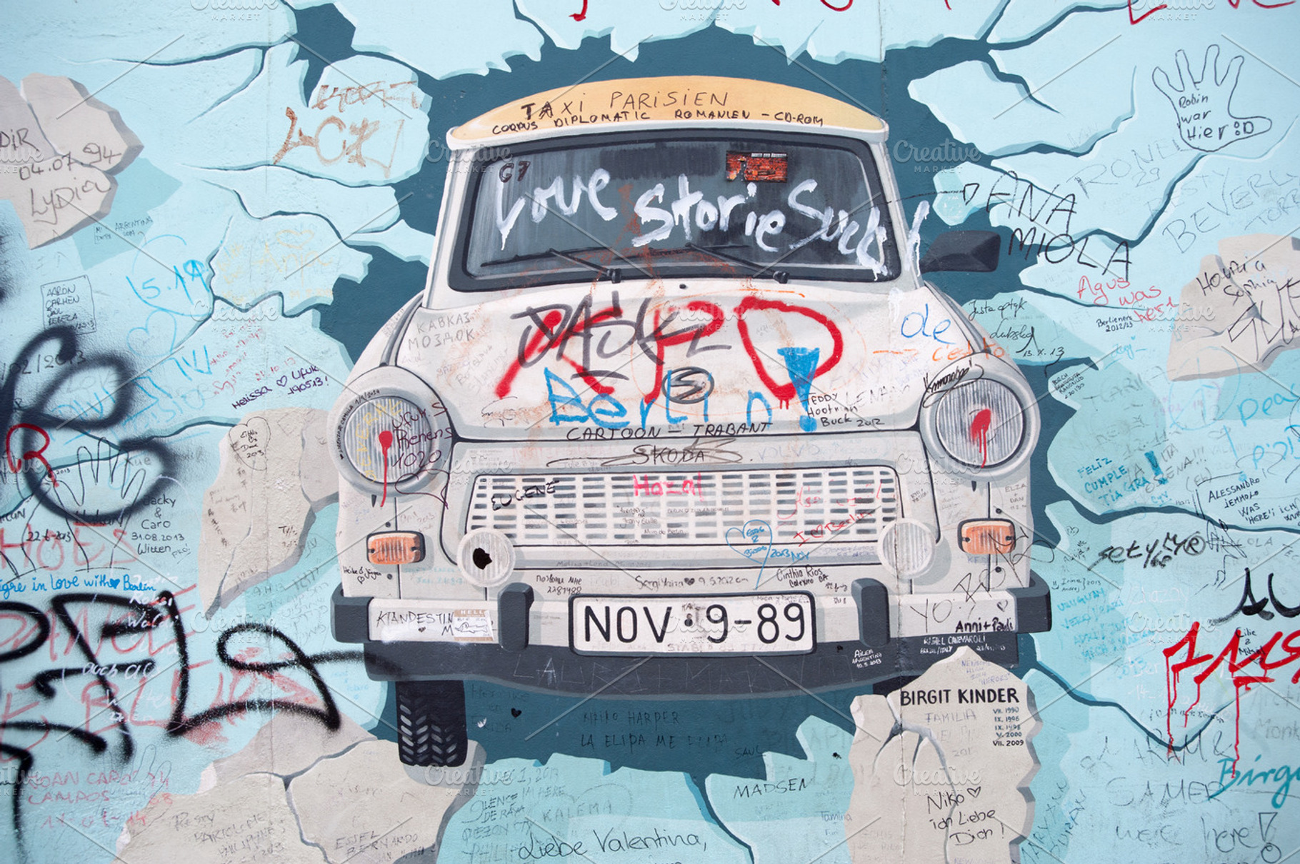 Berlin Wall Art Car Featuring Berlin Wall East Side Gallery And Car