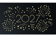 Golden fireworks, stars, 2027 Happy, a Seasonal Illustration by sceptical cactus (Thumbnail 1 of 3)