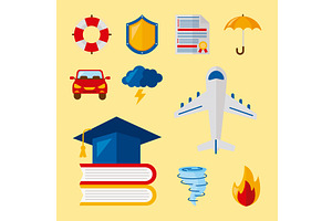 ten insurance services icons, an Object Illustration by studiogstock