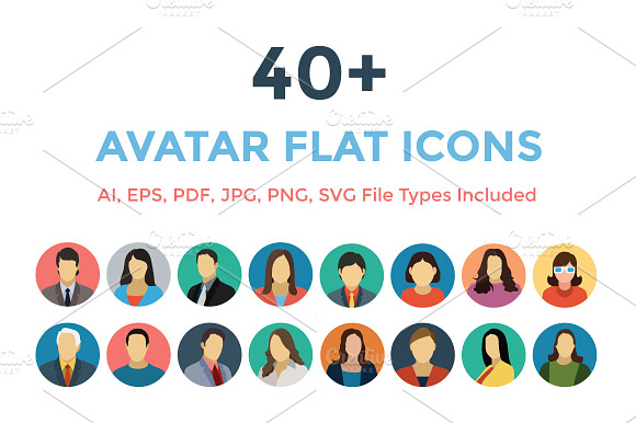 40+ Avatars Flat Icons preview 3