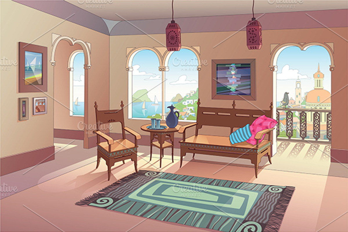 Light Living Room in Oriental Style, a Decorative Illustration by LEKS illustrations (Photo 1 of 5)