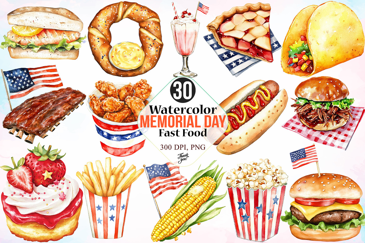 Watercolor Memorial Day Fast Food, an Illustration by Canvas Craft (Photo 1 of 4)