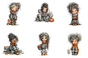 Cozy Autumn Watercolor Girls, a Seasonal Illustration by CreationArt (Thumbnail 6 of 6)