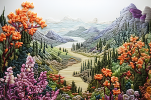 Embroidery Floral Landscape