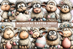 Whimsical Easter Sheep Clipart, an Illustration by Sublimation Artist