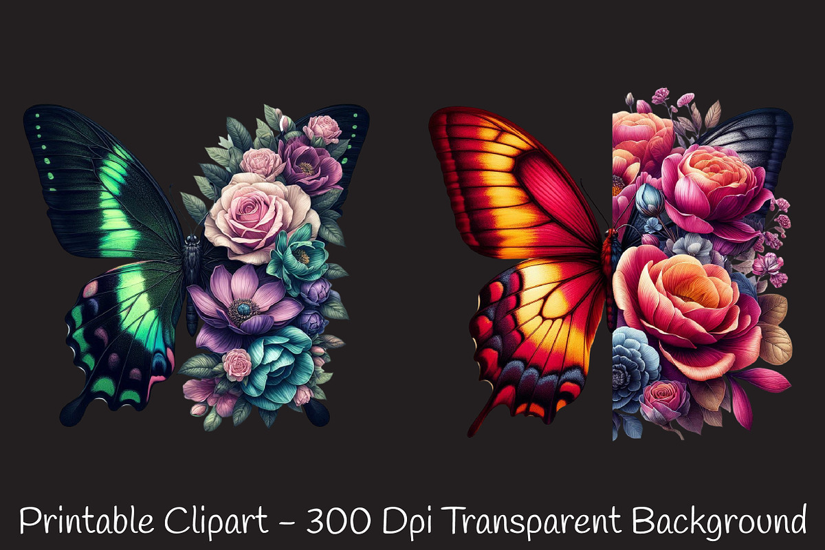 Butterfly Flowers Sublimation Clipar, an Illustration by RobertsArt (Photo 3 of 7)