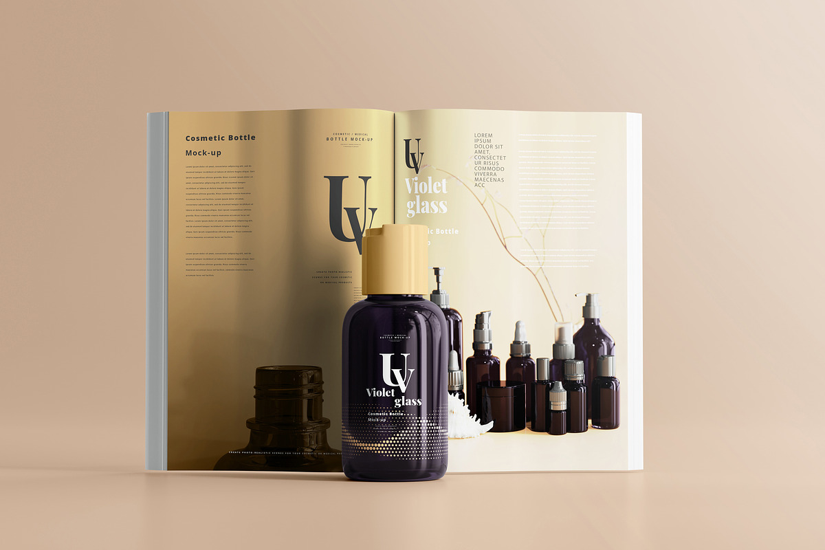 Violet Glass Cosmetic Bottle Mock-up, a Cups & Container Mockup by pmvch (Photo 6 of 20)