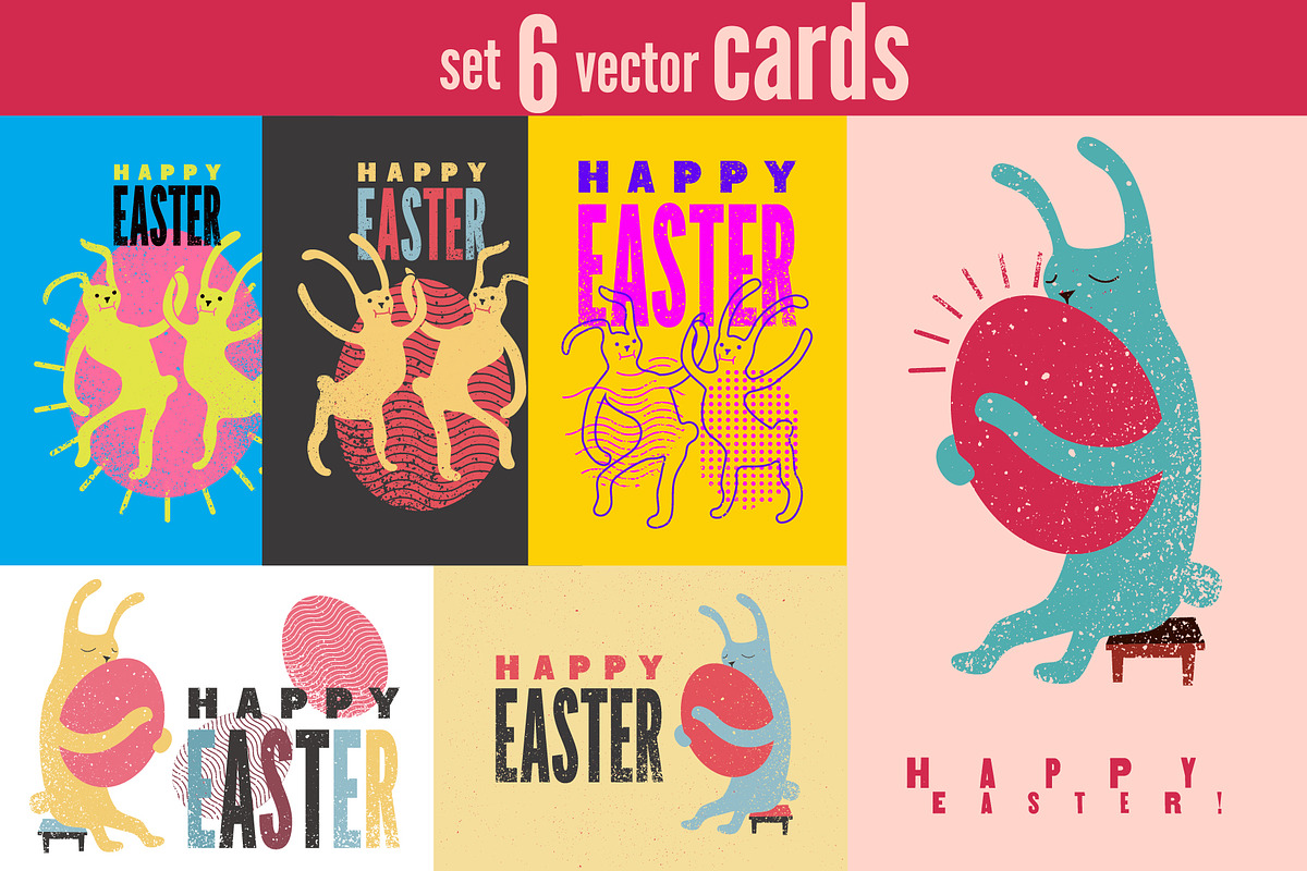 Easter greeting cards vector set., a Seasonal Illustration by PoPaShop (Photo 1 of 7)