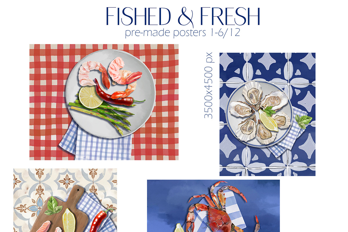 Fished & Fresh Seafood poster maker, a Food Illustration by Elena Dorosh (Photo 14 of 18)