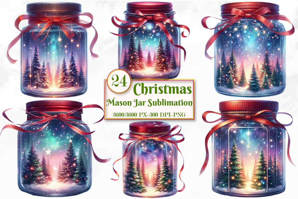 Christmas Mason Jar Sublimation, a Seasonal Illustration by Craft Nest (Photo 1 of 5)