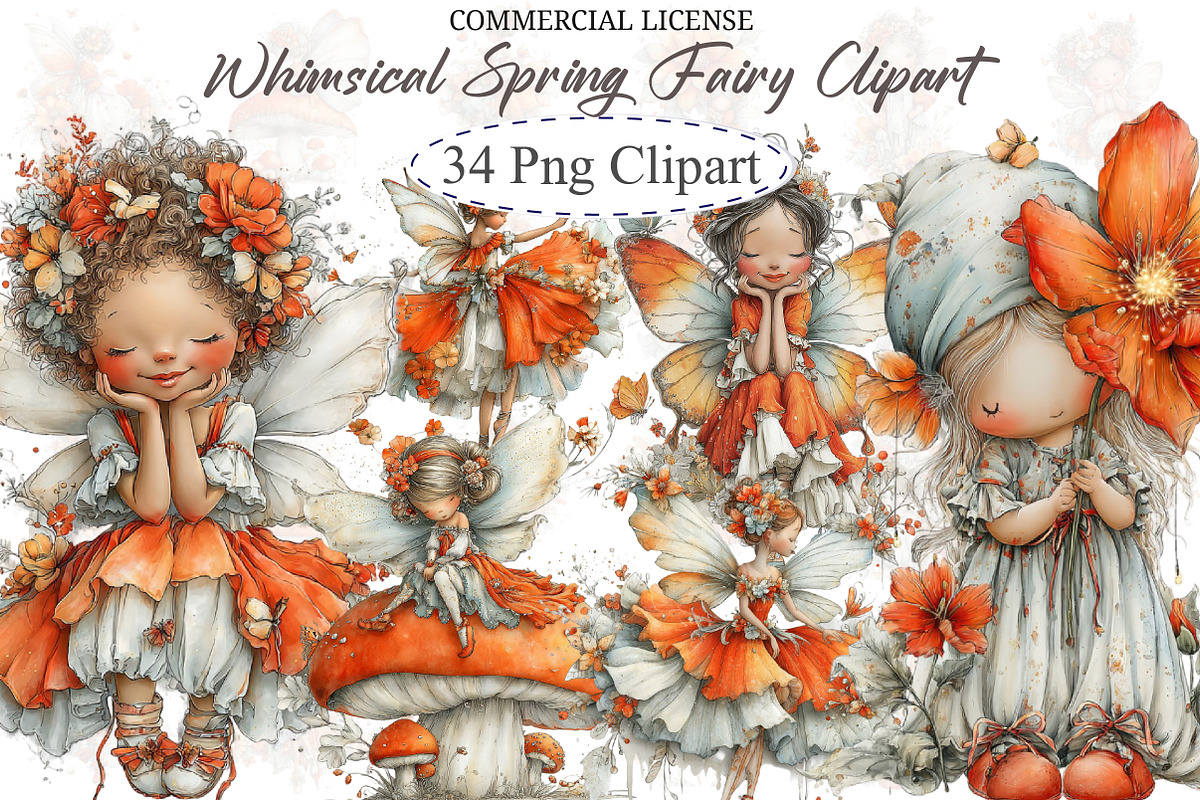 Whimsical Spring Fairy Clipart, an Illustration by designcity5 (Photo 1 of 5)