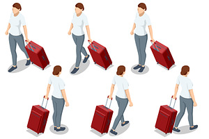 Isometric set of a woman character, a Transportation Illustration by Golden Sikorka
