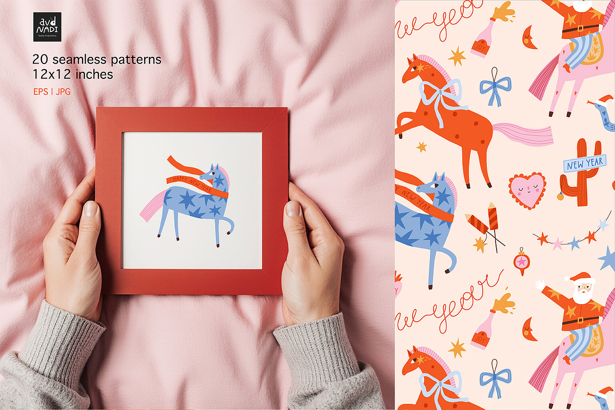 New Year Horses Clipart & Patterns, a Seasonal Illustration by avdnadi (Photo 8 of 13)