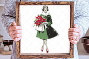 Vintage Christmas Lady Clipart, an Illustration by SinaCreation (Thumbnail 6 of 7)