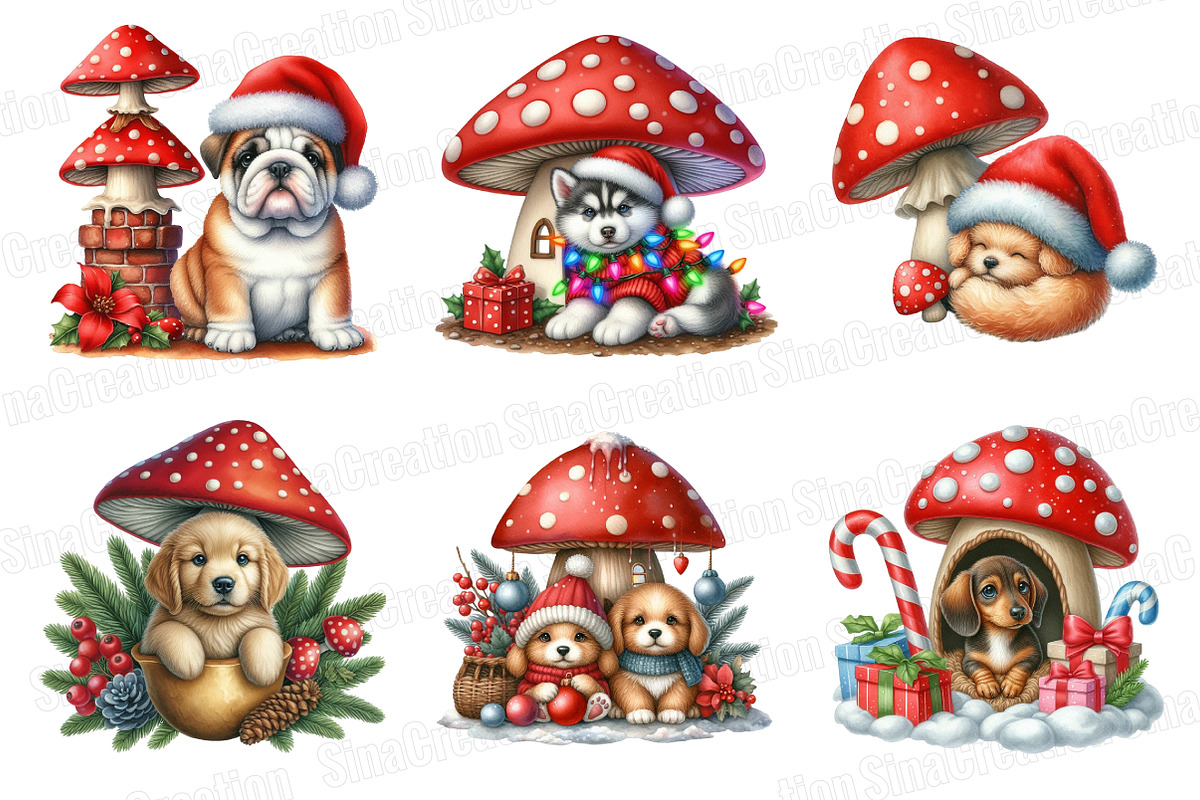 Watercolor Christmas Dog Clipart, an Illustration by SinaCreation (Photo 4 of 7)