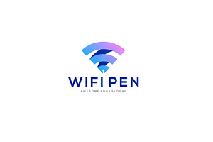 Wifi Pen Logo Design Vector Illustra