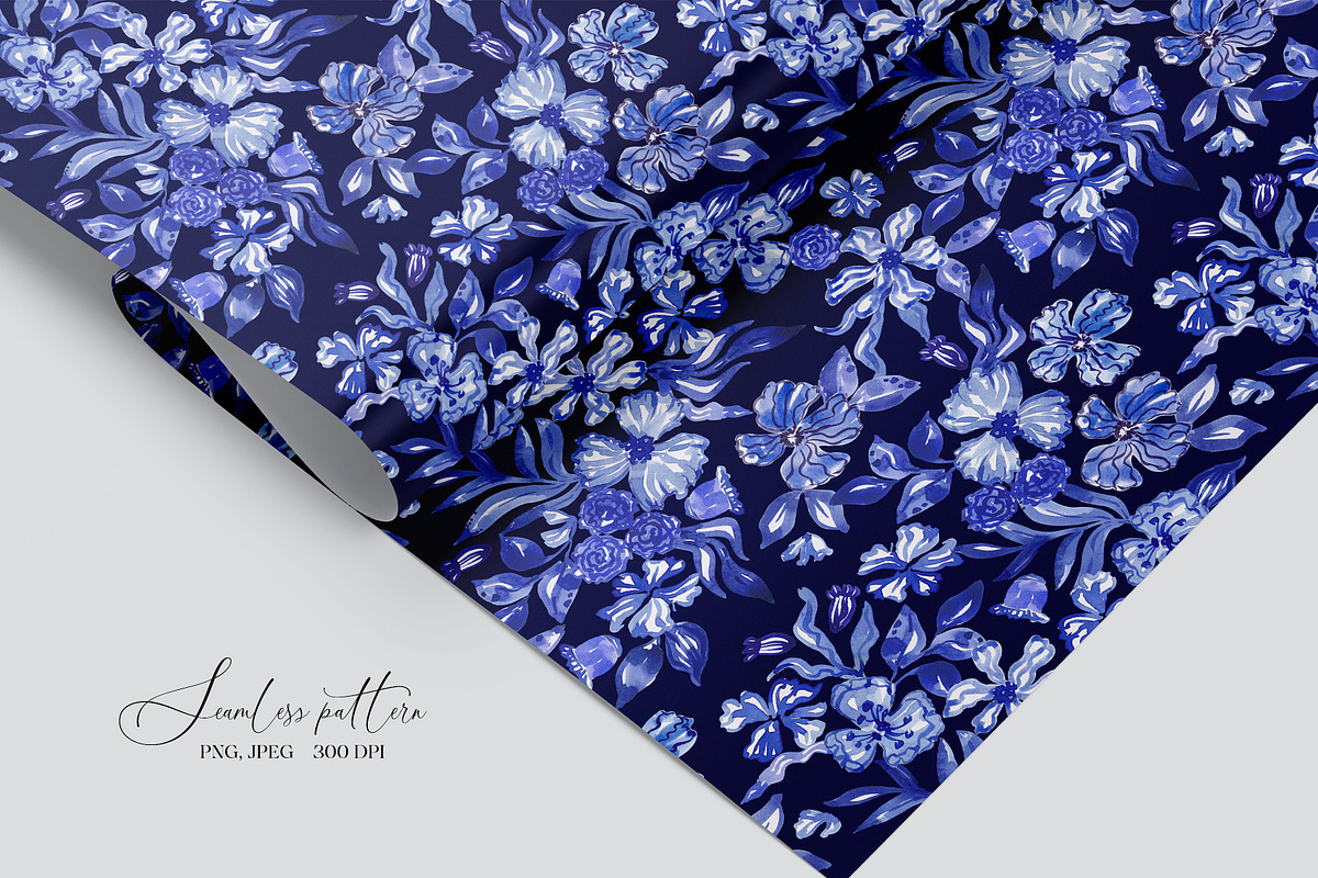 Cobalt Blue Fashion Floral Print, a Pattern Graphic by SirenaArt (Photo 9 of 17)