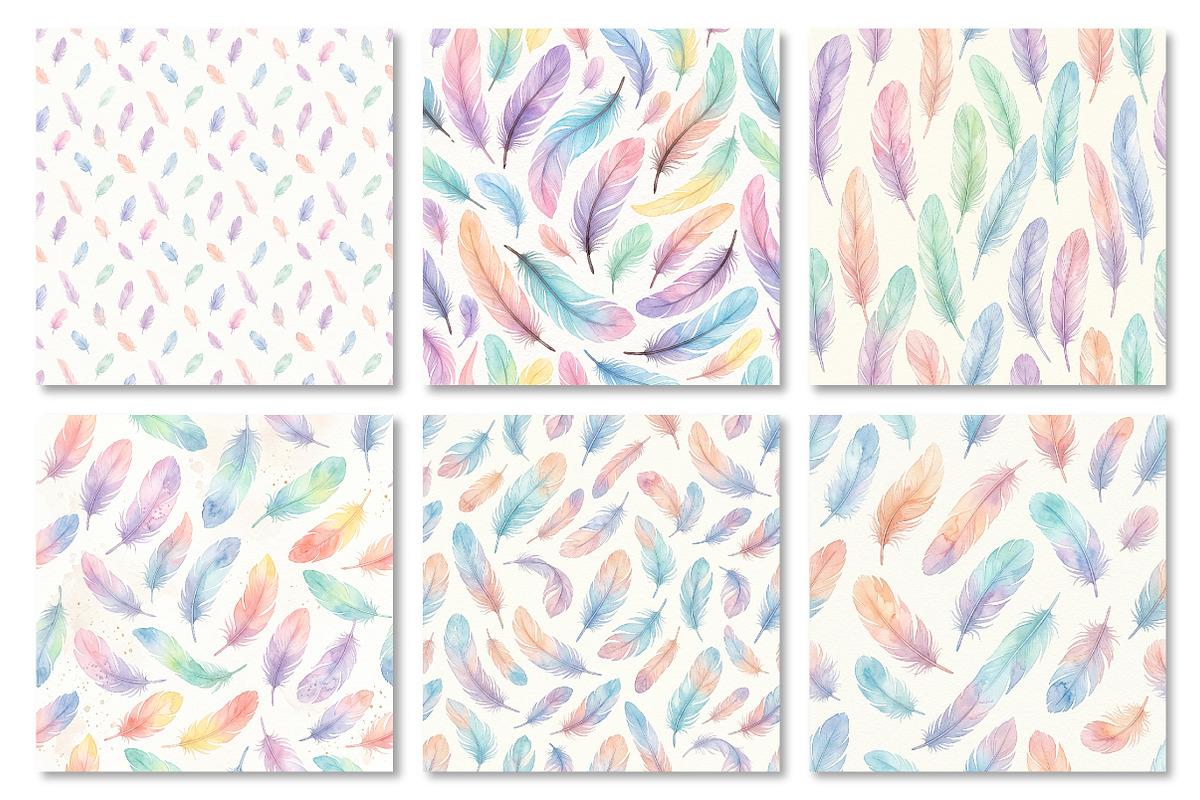 Feather Watercolor Digital Paper, a Pattern Graphic by Dream Creation (Photo 3 of 5)