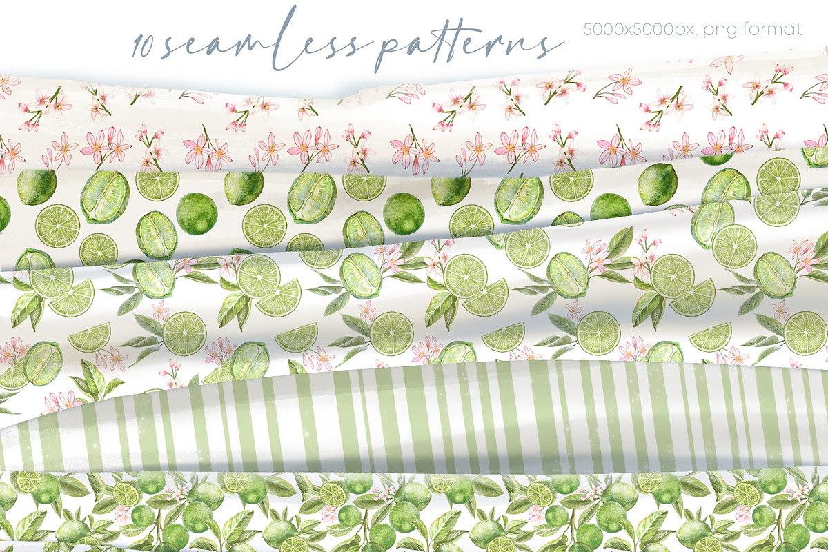 Lime! Watercolor clip art & patterns, a Food Illustration by Shabbypie (Photo 4 of 4)