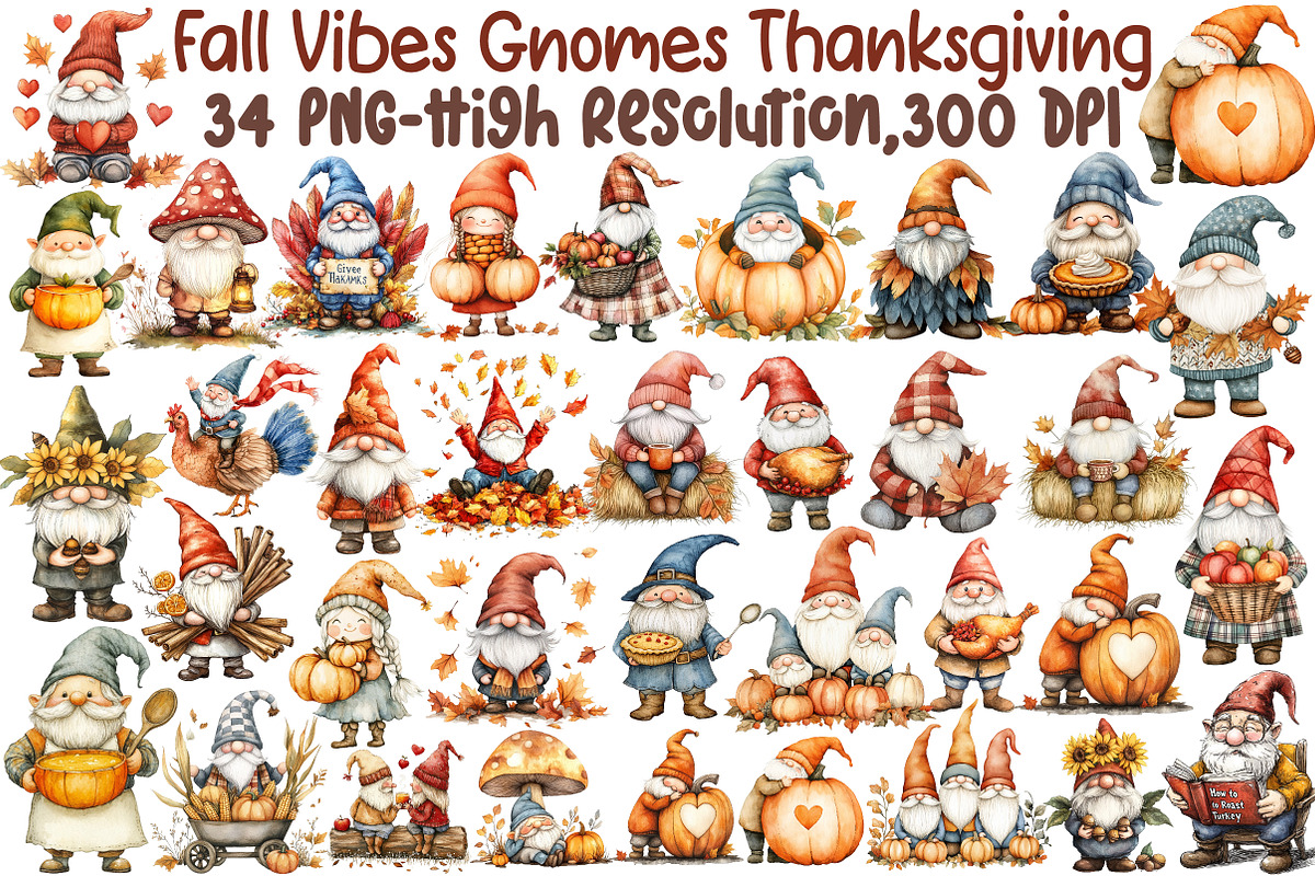Fall Vibes Gnomes Thanksgiving Clipa, an Illustration by Sublimation Artist (Photo 1 of 6)