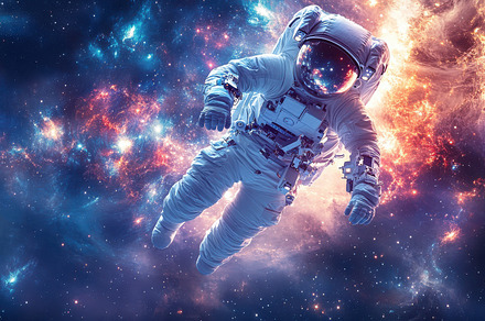 Astronaut floating in the vibrant, c, a Background Photo by Pixeness