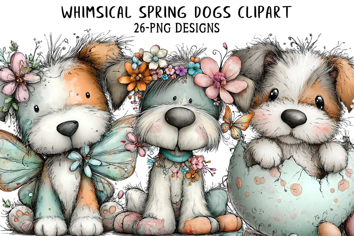 Whimsical Spring Dogs Clipart, an Illustration by Daily.Designs (Photo 1 of 7)