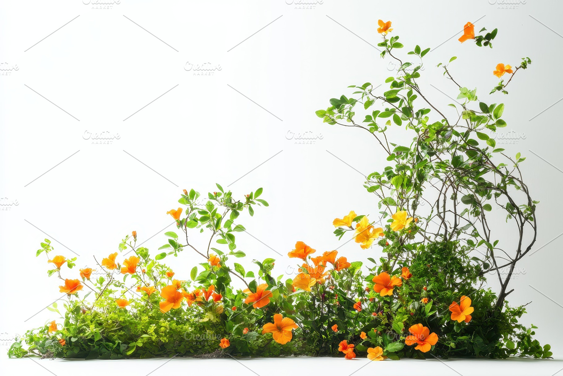 A flower bush with orange blossoms, a Photo by Pavel_design