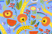 Seamless Pattern With Cartoon Lions, an Animal Illustration by Maria Starus (Thumbnail 1 of 3)