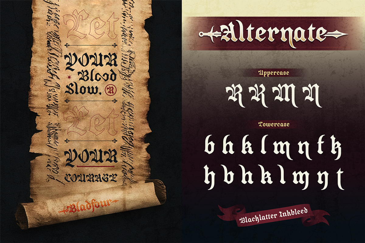 Bladfour - Epic Blackletter Typeface, a Blackletter Font by Burntilldead (Photo 7 of 11)