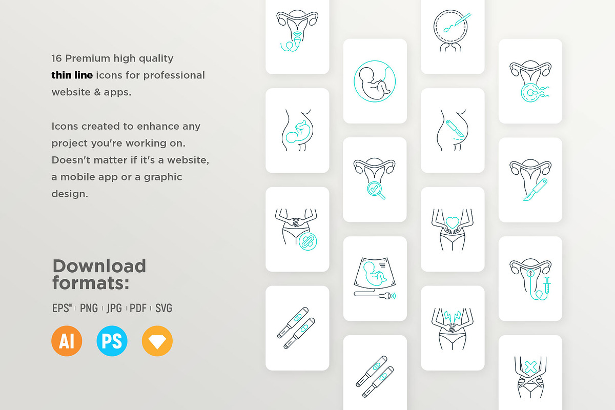 Gynecology | 32 Icons Set Hand Drawn, an Outline Icon by Marina Silence (Photo 11 of 18)