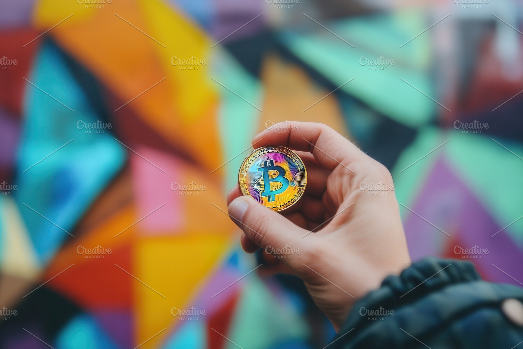 A hand holding a Bitcoin coin, a Photo by Pavel_design