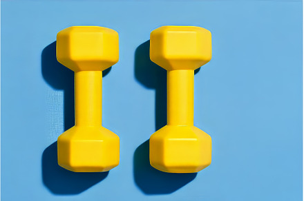 Yellow dumbbells arranged in a flat, a Sports & Recreation Photo by ZinetroN