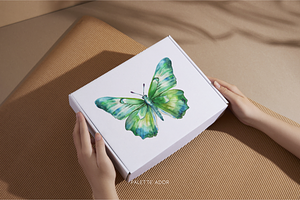 Watercolor Green Butterflies