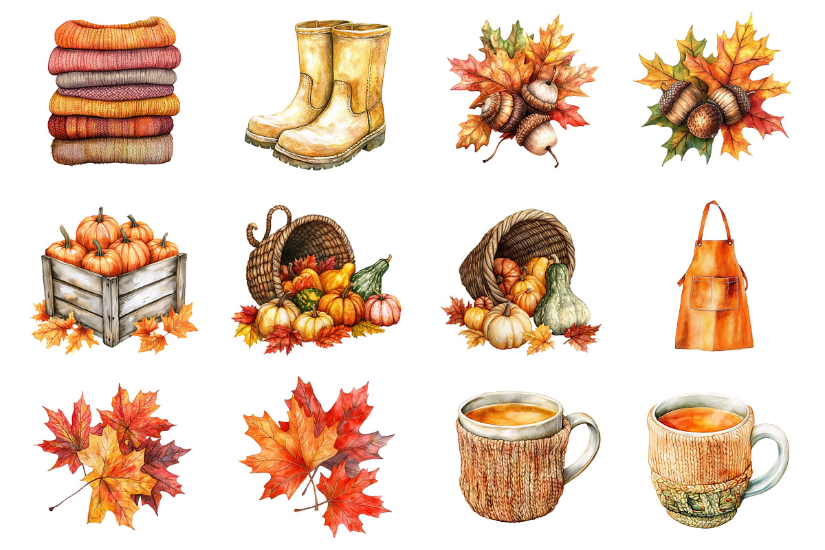 Watercolor Pumpkin Patch Clipart, a Seasonal Illustration by CitraGraphics (Photo 4 of 7)