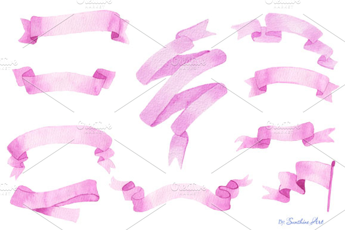Watercolor Ribbons & Banners (Set 1), an Object Graphic by Sunshine Art Shop (Photo 2 of 5)