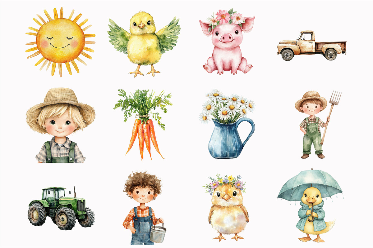 Watercolor Spring Farm Clipart, an Illustration by Design Market (Photo 4 of 5)