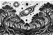 50 Mystical Galaxy Forest Silhouette, a Technology Illustration by Amazin_art (Thumbnail 6 of 26)