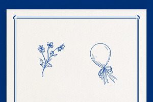 Minimalist stationery page featuring hand drawn blue outline flo, an Illustration by Studio ANNA
