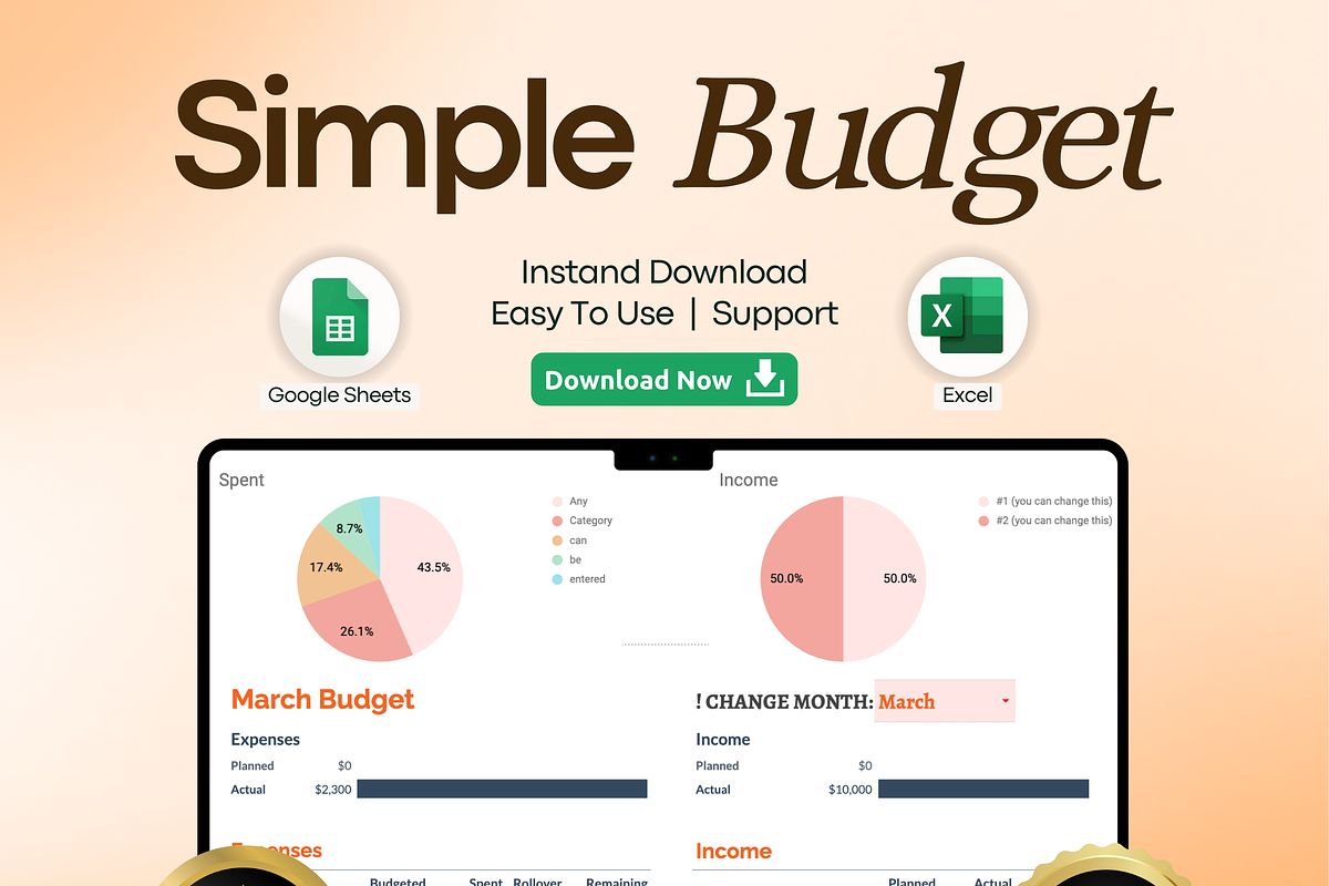 Budget Planner for Google Sheets, a Templates & Theme by vitalinagerman (Photo 1 of 11)