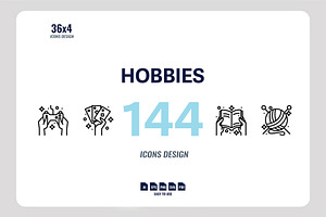 144 Hobbies icon set