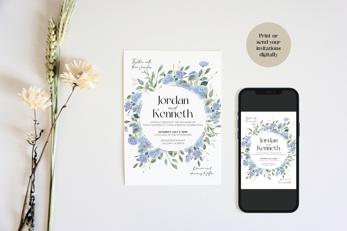 Blue Floral Wedding Invite Templates, an Invitation Template by Cottontail Paper Shop (Photo 3 of 7)