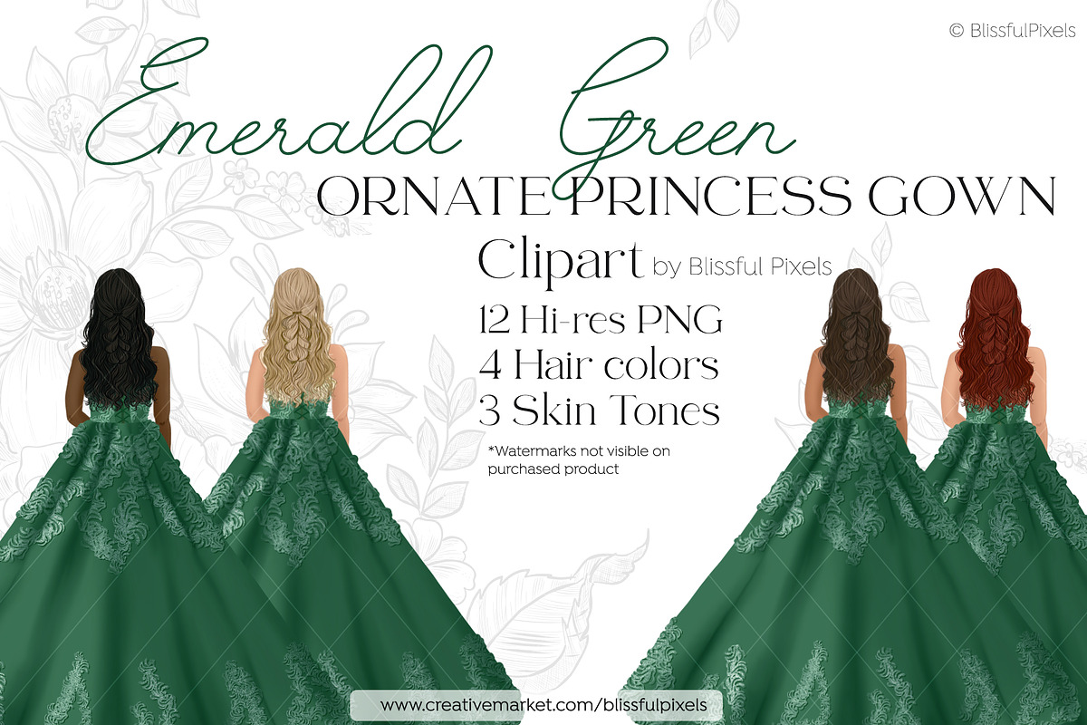 Green Princess Dress Gown Clipart, an Illustration by Blissful Pixels