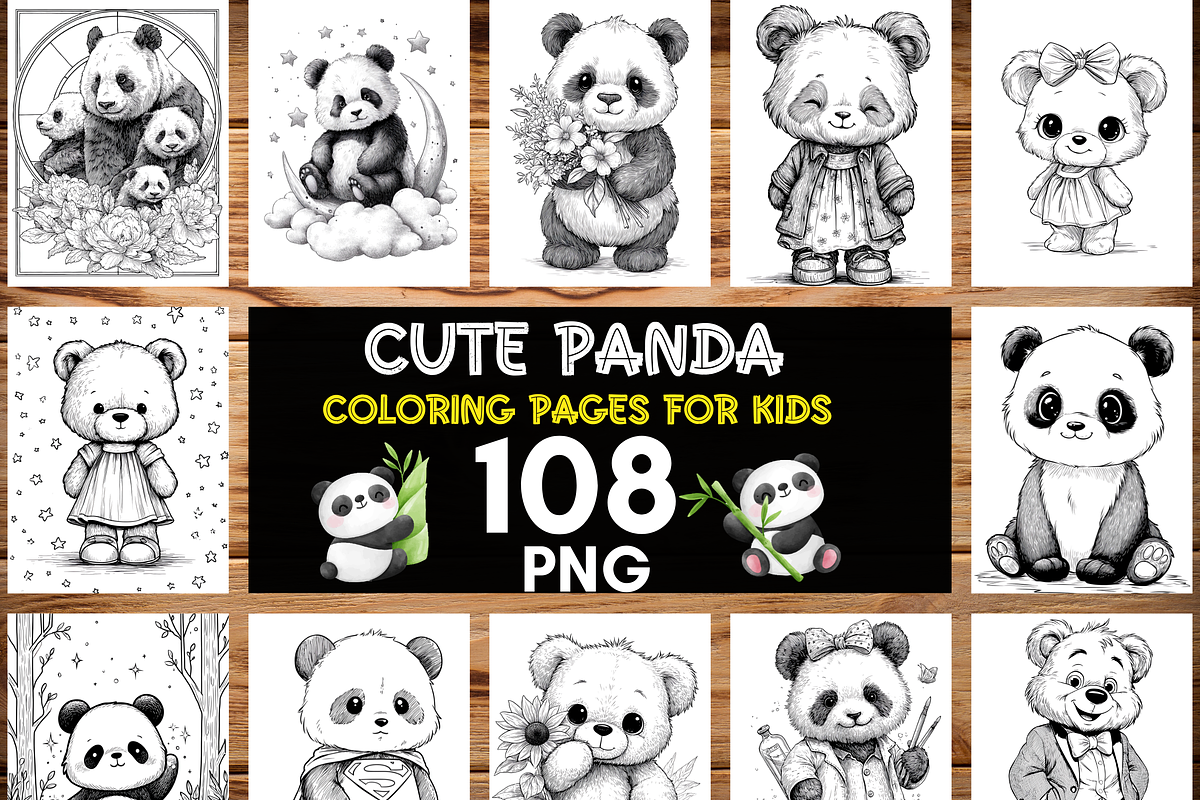 Cute Panda Coloring Pages for Kids, an Animal Illustration by LA Design (Photo 1 of 10)