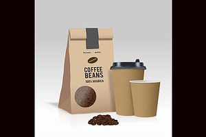 Paper Coffee Cup And Brown Paper Bag