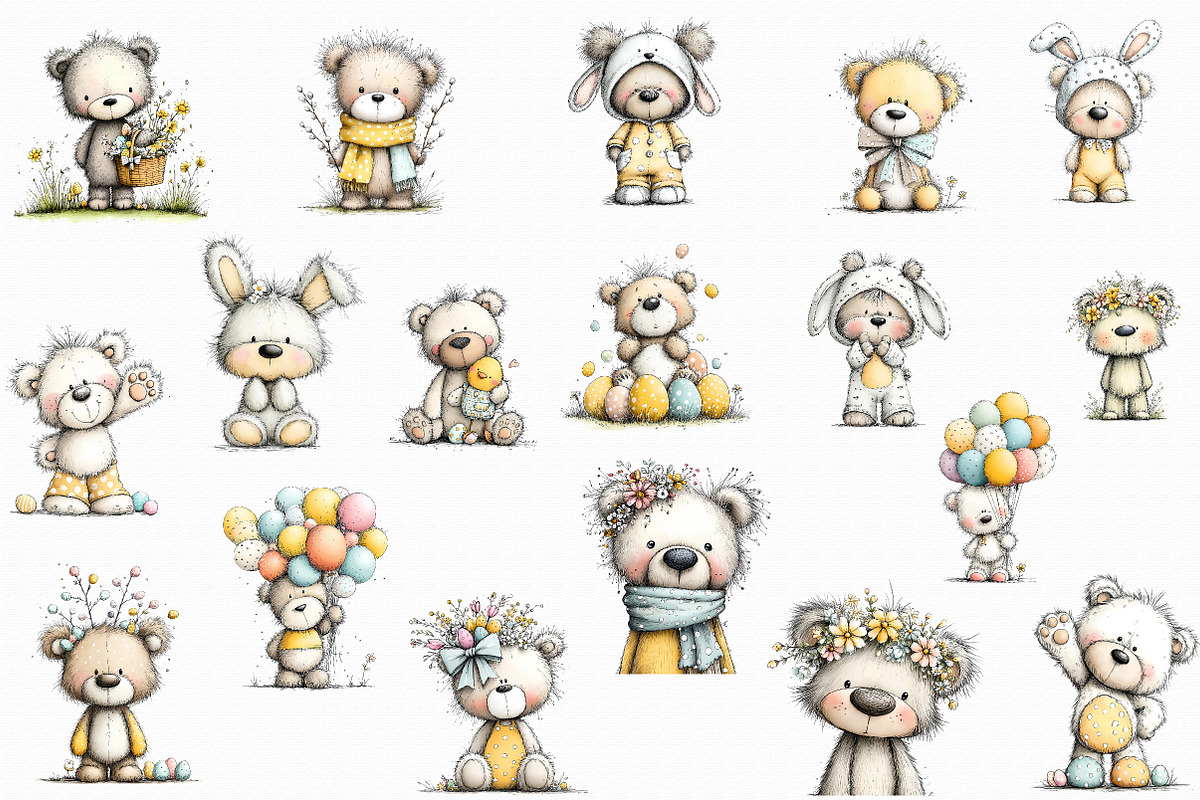 Whimsical Easter Teddy Bear Clipart, an Illustration by Libby Wishes (Photo 2 of 7)