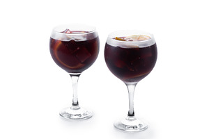Refreshing Summer Citrus Fruit Sangria in crystal glass isolated on white backg, a Food & Drink Photo by etorres69