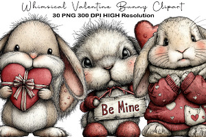Whimsical Valentine Bunny Clipart, an Animal Illustration by Black Bird Studio